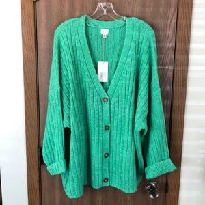 NWT Beautiful Kelly Green Cotton Cable Knit Cardigan—A New Day—Size 3x—So Cozy